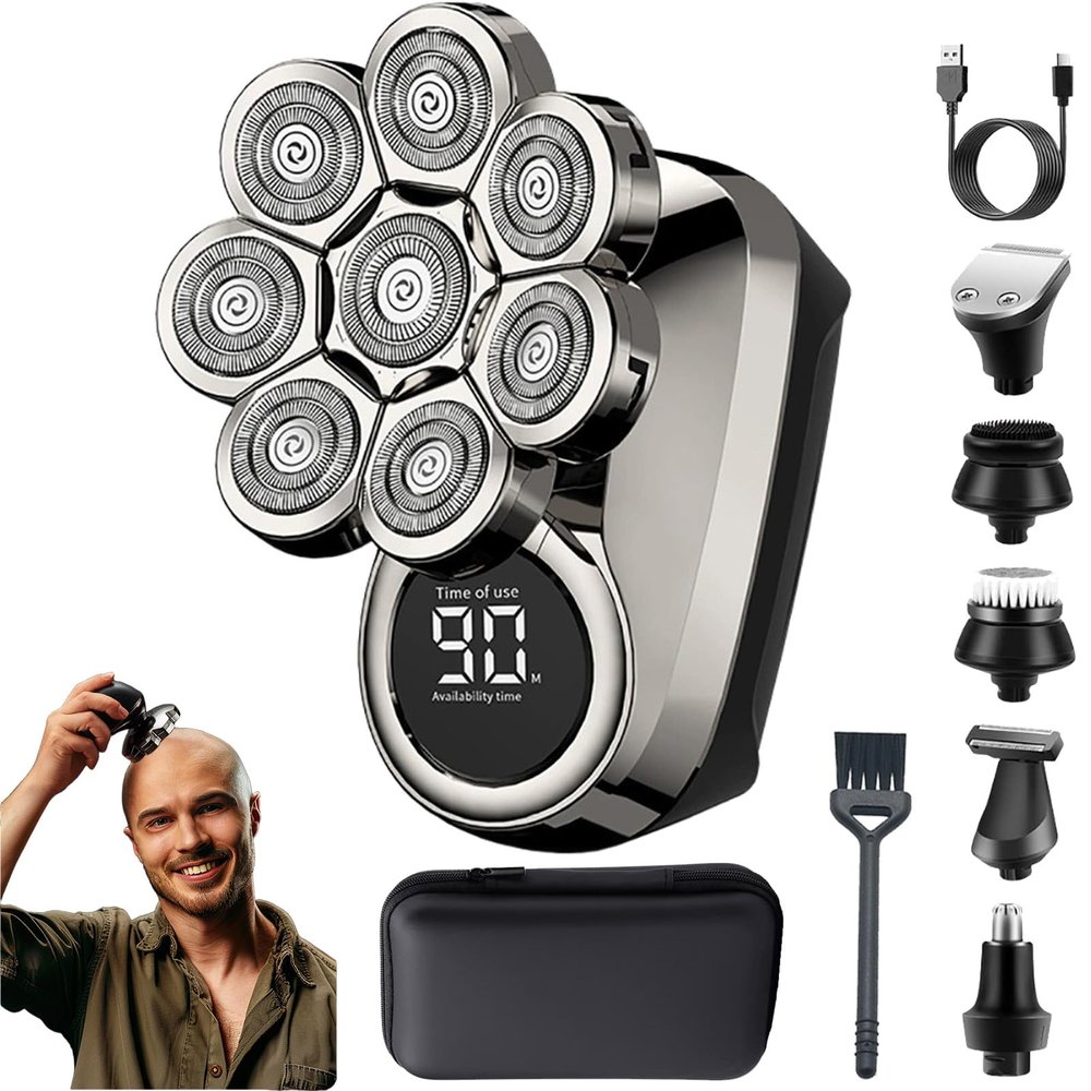 9.0 Shaver, IPX7 Wet & Dry Shaving 9.0 Ultra Shaver, 6-in-1 Detachable Rechargeable Electric Razor for Men with LED Display USB-C Fast Charge (8-Head (8370))