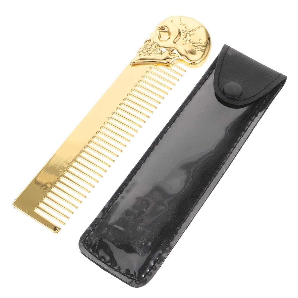 VICASKY Double Sided Skull Beard Comb for Men with Leather Pouch Compact Mustache Grooming Tool for Versatile Hair Styling and Beard Maintenance Portable Design for Travel and Daily Use