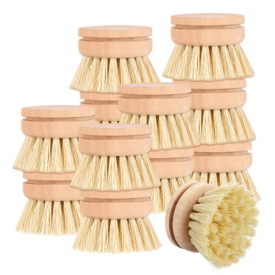 12 Pcs Bamboo Dish Brush Replacement Heads, Natural Sisal Bristle Refills, Eco Friendly Compostable Scrubber Heads for Cleaning Kitchen Utensils