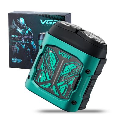 VGR 344 Mini Electric Shaver - USB Rechargeable Dual-Ring Rotary Razor, Portable IPX6 Wet/Dry Waterproof Face Shavers for Men, 8000 RPM Travel Electric Razor with Magnetic Cutter, Green