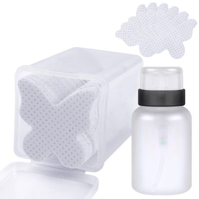 200pcs Nail Cotton Pads, 1 Pull-Off Pump-Style Bottle Suitable for Nail Care Wipes, Nail Cleaning Pads, Mascara Extension Glue Cleaning Wipes Care Product Sets (White)