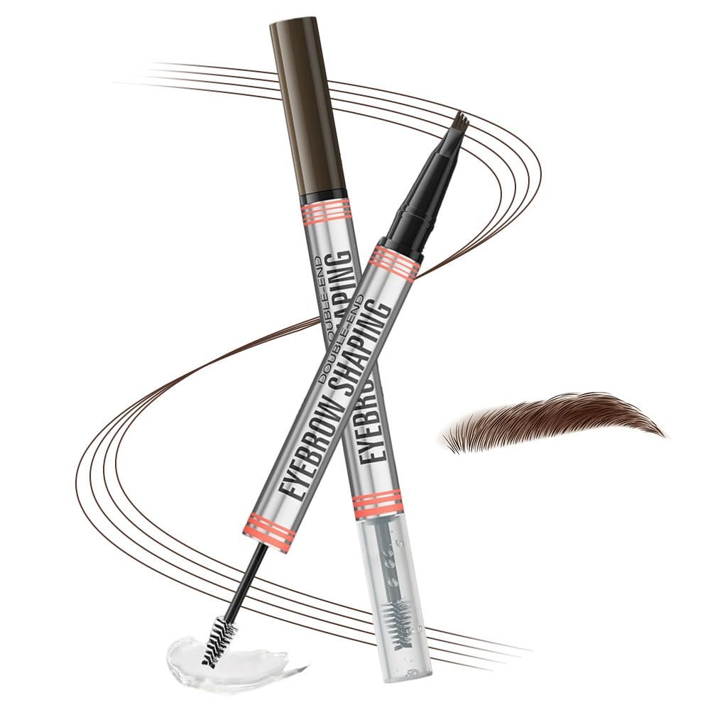 Magic Eyebrow Pencil, 2025 New Waterproof Microblading Eyebrow Pen, 4 Head Split Waterproof Long lasting Wild Eyebrow Pencil, Brows Eyebrow Pen for Natural Fine Stroke (Dark Brown)