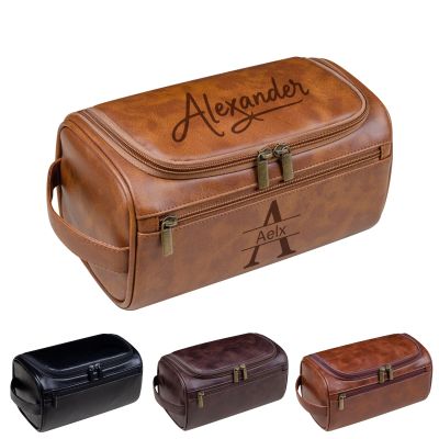 3-in-1 unisex PU toiletry bag: laser engraving & detachable waterproof section. Great personalized gifts (groomsmen, Father's Day, birthdays) ideal for travel, gym, camping.