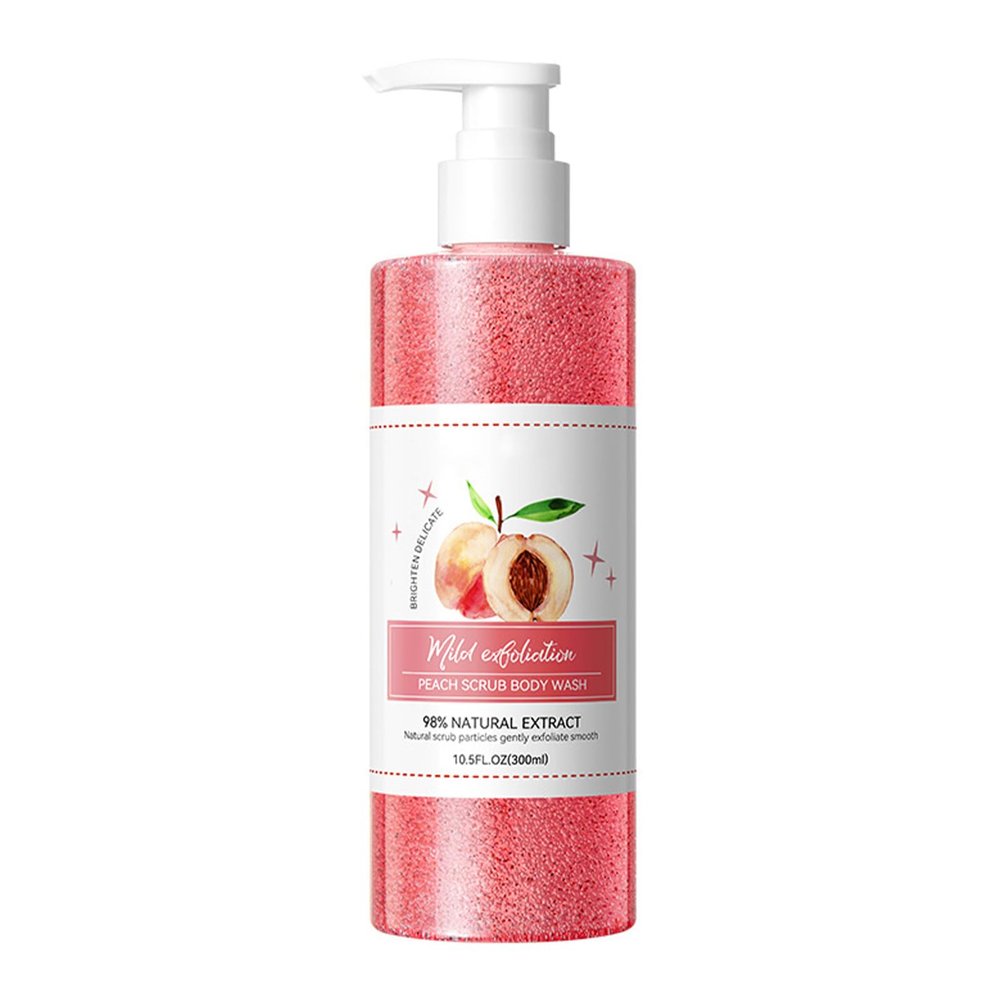 ACSUSS Peach Body Wash Scrub 300ml Exfoliating Cleanser for Women Men Hydrating Shower Gel for Soft Smooth Skin Daily Body Care
