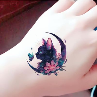 10 PCS, Mysterious Moon Cat Butterfly Temporary Tattoo, Fun little gadgets, especially for men and women's tattoo, Surprise gift, match for body makeup, waterproof and lasting 3-5 days.