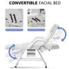 3-Section Hydraulic Tattoo Bed w/Stool: Adjustable Faux Leather Client Chair & Esthetician Seat - 330lb Steel Frame Portable Facial Station,Pink view 3