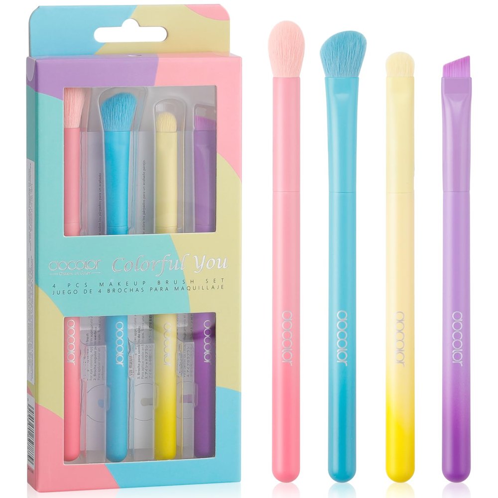 docolor Eye Makeup Brush Set, 4 Pcs Professional Blending Eyeshadow Makeup Brushes Concealer Brush Eyebrow Brush, Soft Hairs & Wood Handle, Vegan  Cruelty-Free
