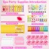 90 PCS Spa Party Supplies for Girls, Include 10 PCS Lip Mask, Eye Mask, Facial Masks, Lip Balm, Hand Cream, Scrunchie, Compressed Towel, Organza Bag, Cards, Spa Birthday Party Supplies for Girls view 2