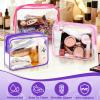 CHICAUP 6 Pieces Clear Makeup Bags Bulk TSA Approved Toiletry Bag for Travel PVC Waterproof Clear Cosmetic Pouch with Zipper for Men and Women Carry-on Travel Essentials (Purple) view 4
