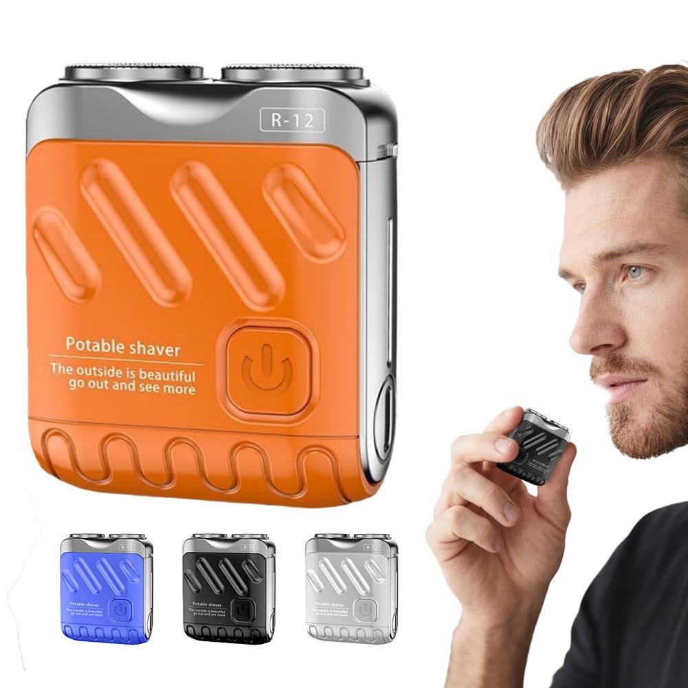 Portable Rotary Dual Ring Electric Shaver, 2025 New Rotary Dual Ring Electric Razor for Men, One-Button Long Lasting for Home Travel, USB Rechargeable (Orange)