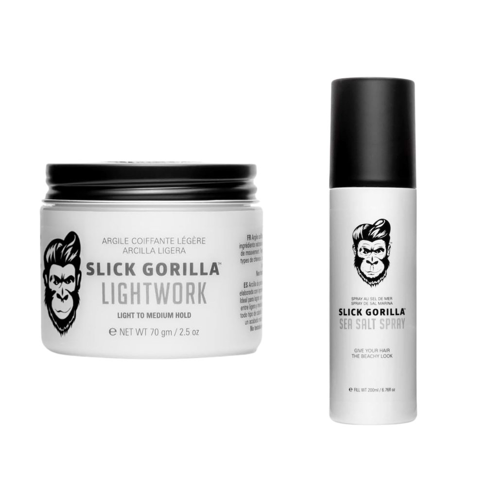 Slick Gorilla Natural Texture Set  Lightwork Matte Hair Clay (2.5 oz) and Sea Salt Spray (200ml) Matte Finish Flexible Hold Lightweight & Water-Based Non-Greasy Everyday Styling Duo