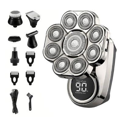 9D Floating Electric Shaver for Men - IPX7 Waterproof Bald Head Razor with Wet/Dry Shaving, Grooming Kit & LED Display