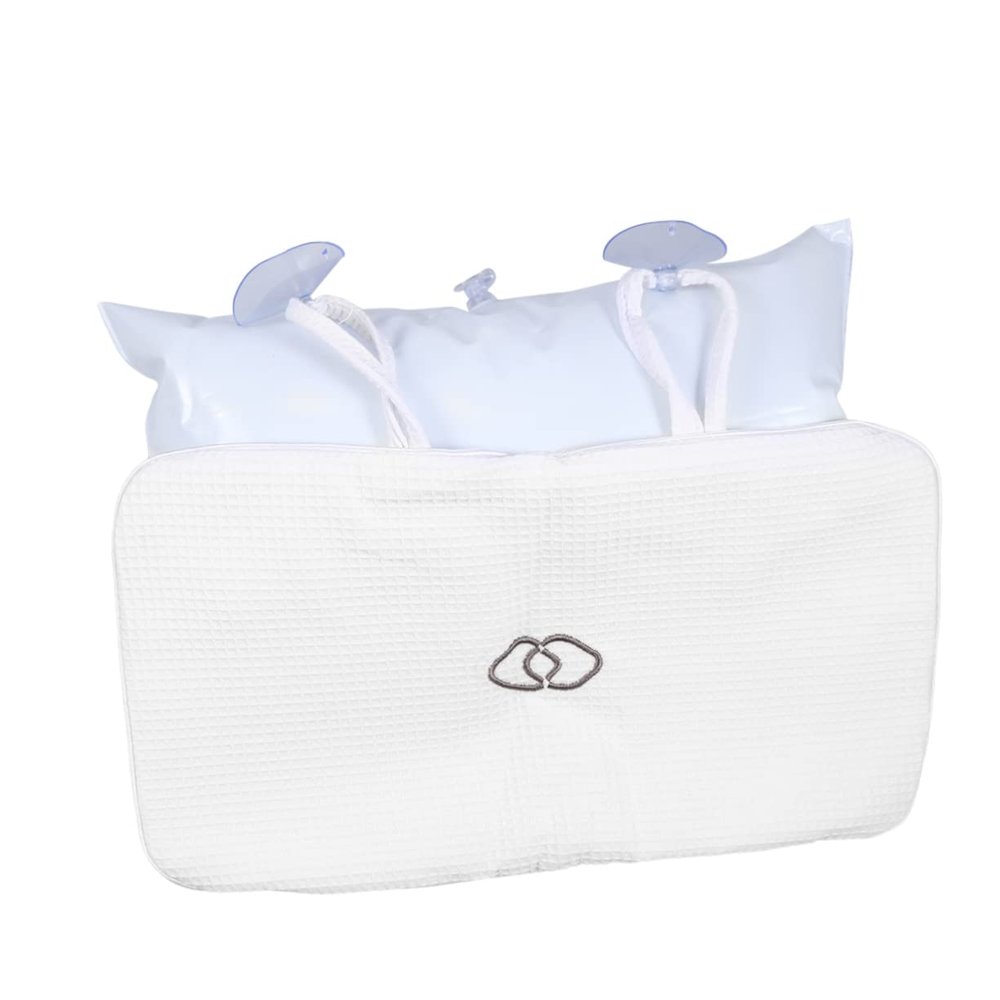 Baluue 2PC Bathroom Bath Pillows with Built in Inflatable PVC Air Bags Slip Suction Cups Bathtub Cushions for Head and Neck Support Mesh Texture Spa Relaxation White
