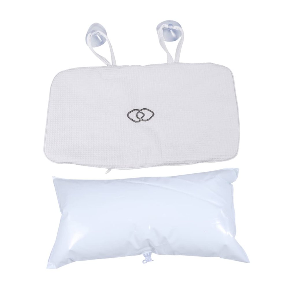Beaupretty 2PC Bath Pillows with Built in Inflatable PVC Air Bags Slip Bathtub Cushions with Suction Cups Mesh Texture Spa Head and Neck Support for Relaxation White