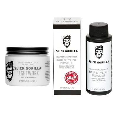 Slick Gorilla Matte Styling Duo  Hair Clay (2.5 oz) and Styling Powder (20ml) Matte Finish Flexible Hold Lightweight Texture & Volume Non-Greasy All-Day Style