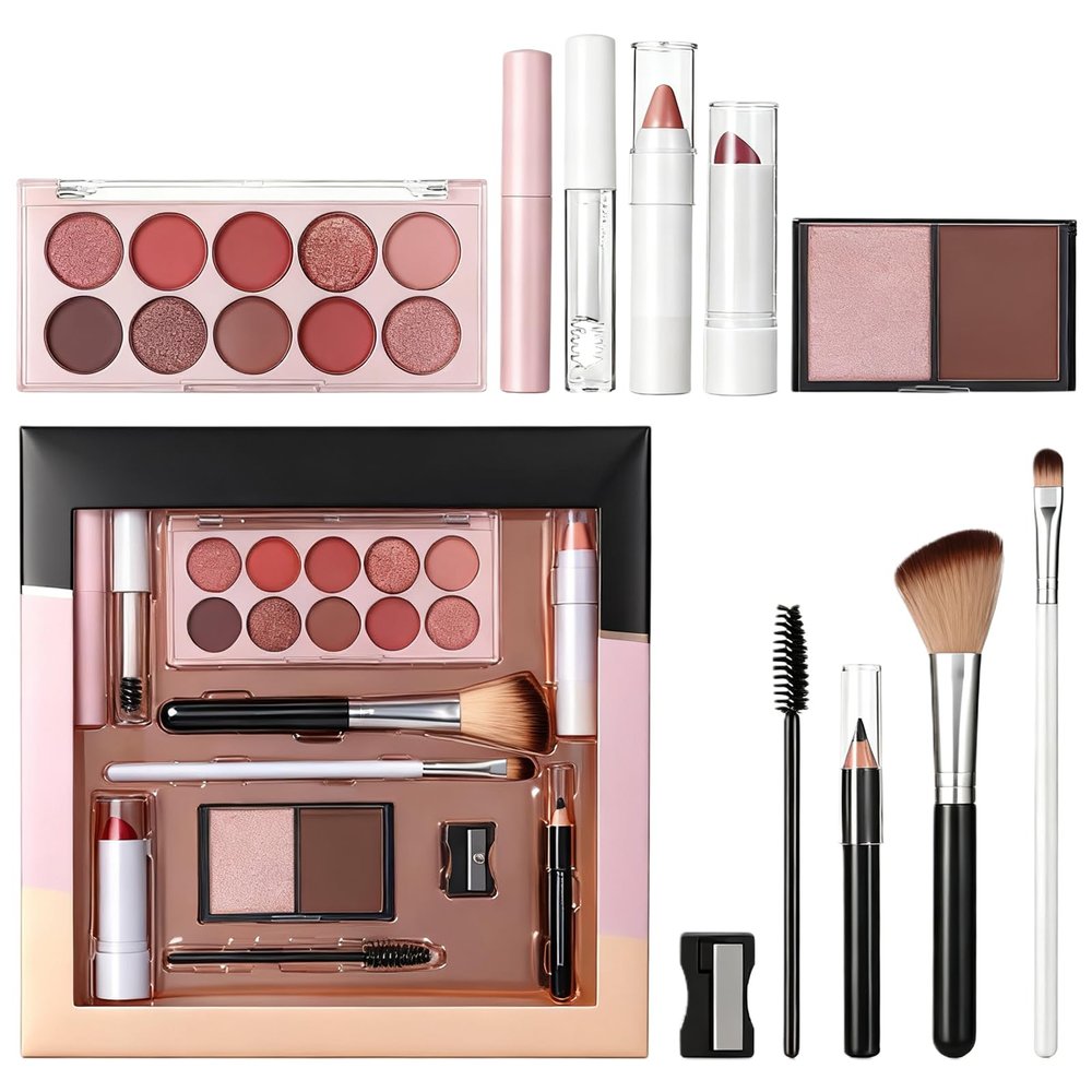 Makeup Set for Women&Teens,All In One Girls Makeup Kits with Eyeshadow Lipstick Mascara Eyebrow Gel Concealer Eyeliner Pencil Highlighter Pencil Sharpener Brush,Make Up Full Gift Kit (01#Makeup Set)