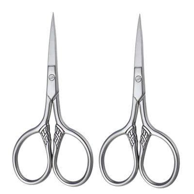 Ipetboom 2Pcs Stainless Steel Mustache Scissors for Men Beard Trimming Grooming Kit Rust Facial Hair Shears Barber Salon Precision Styling Silver