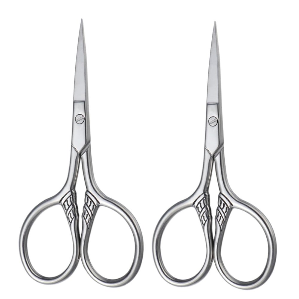 Ipetboom 2Pcs Stainless Steel Mustache Scissors for Men Beard Trimming Grooming Kit Rust Facial Hair Shears Barber Salon Precision Styling Silver