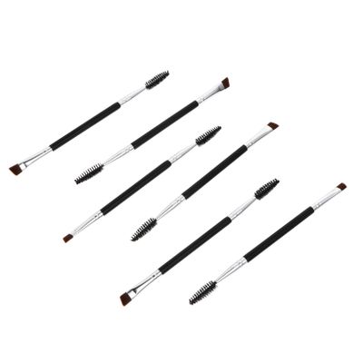 PartyKindom 6Pcs Angled Eyebrow Brushes with Spoolie Dual Ended Eye Brow Makeup Tools for Precise Shaping and Blending Portable Black Birthday Women and Makeup Enthusiasts