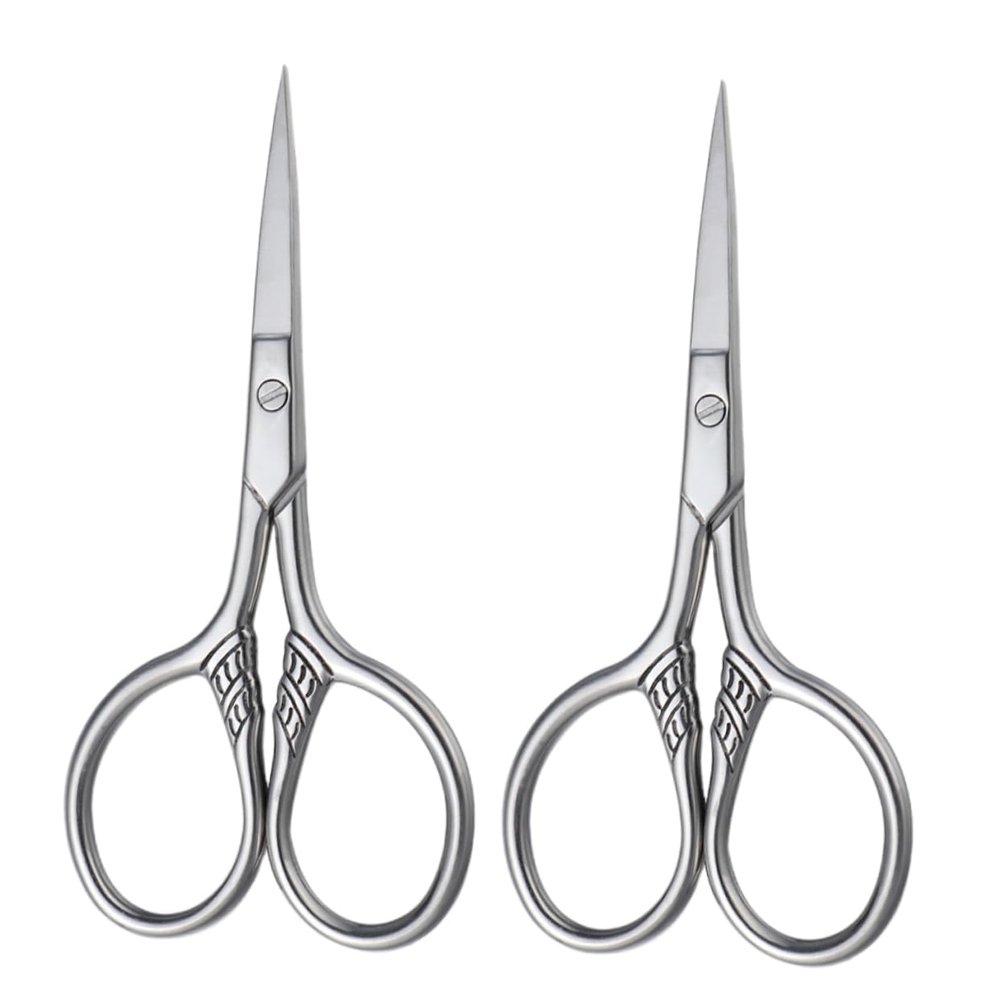 Baluue 2Pcs Stainless Steel Beard Shears Men Mustache Trimming Scissors Facial Hair Grooming Tool for Precise Styling and Silver