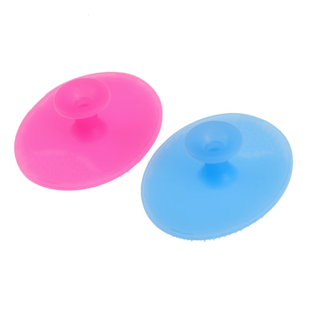 Beaupretty 2pcs Silicone Face Massager Brush Small Non Slip Handle Facial Cleansing Pads for Women Gentle Exfoliation Deep Cleaning in Sky Blue and Rose Red