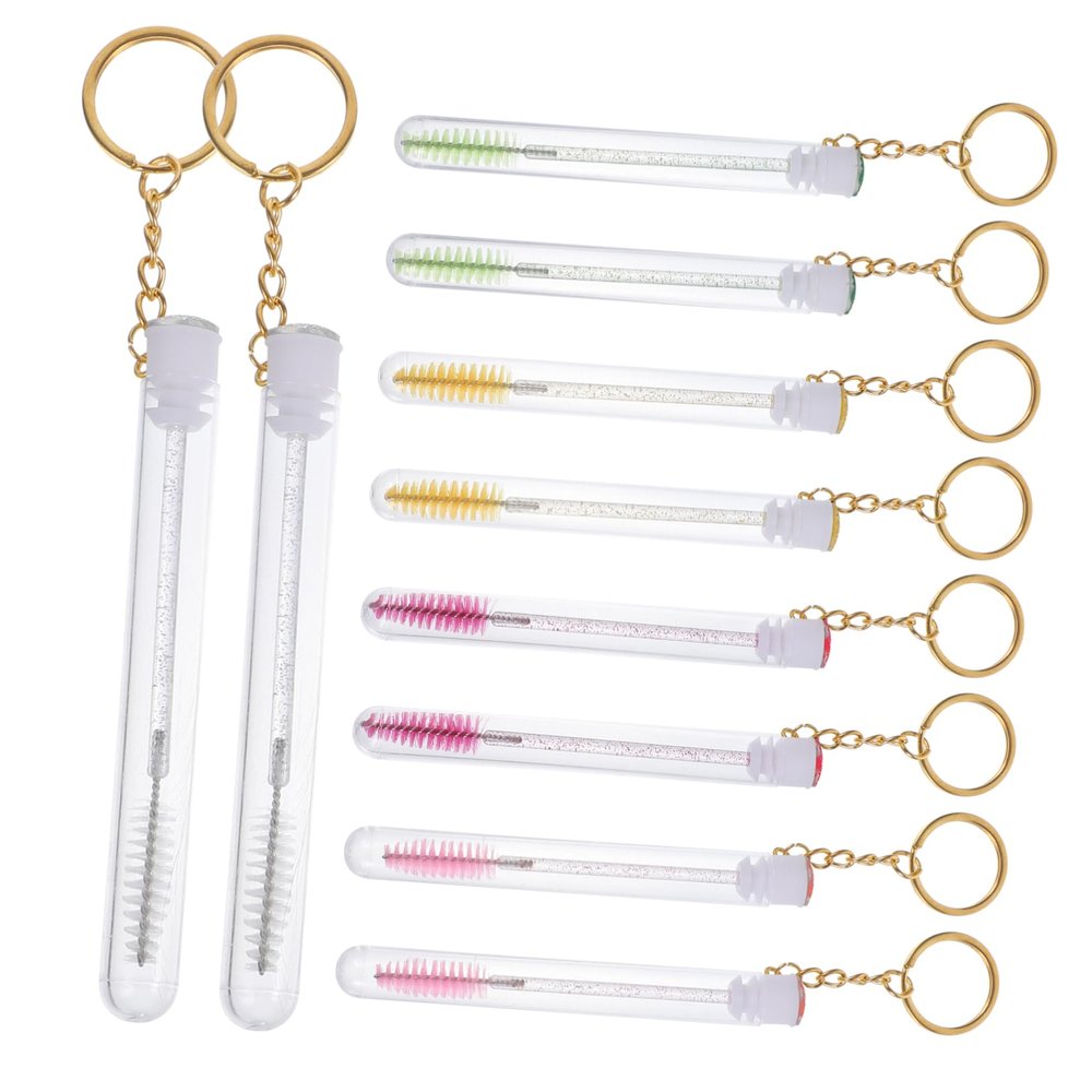 WOFASHPURET 10 pcs Eyelash Brush with Tubes and Keychain for Women Portable Makeup Lash Brushes Durable Plastic Spoolies for Easy Storage and Gift Giving