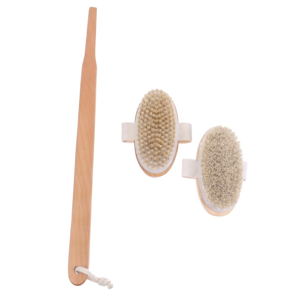 Garneck Natural Bristle Bath Scrubber Brush with Long Wooden Handle Exfoliating Body Brush for Dry and Massage Deep Cleansing Shower Tool for Adults