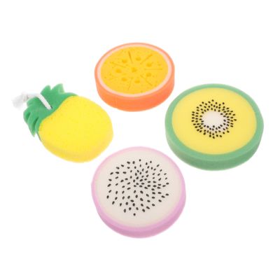 TOPPERFUN 4pcs Fruit Shaped Shower Sponges Body Scrubber Exfoliating Bath Sponge for Men and Women for Shower with Ergonomic Design Suitable for All Skin Types