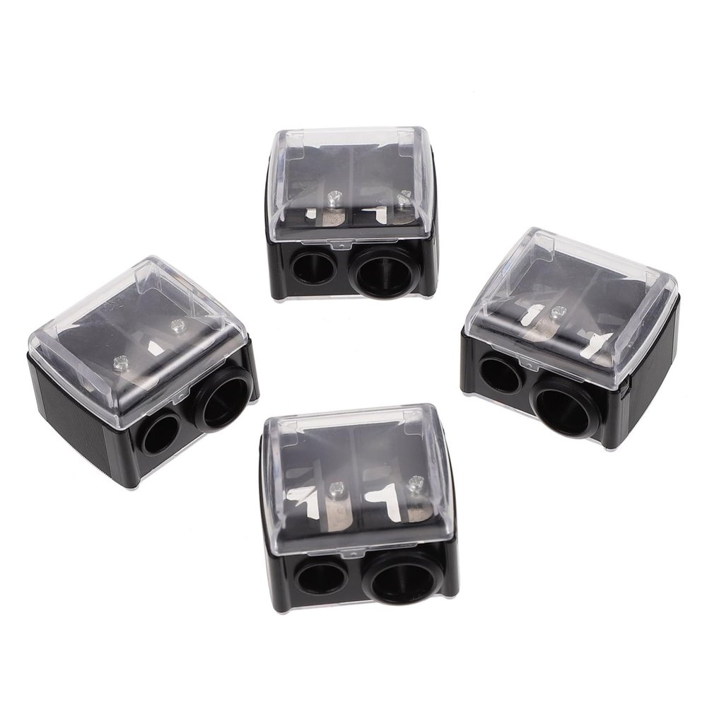 COOLHIYA 4pcs Double Eyeliner Pencil Sharpener Durable Cosmetic Tool for Small and Makeup Pencils Safe and Craftsmanship Design Black Random Color