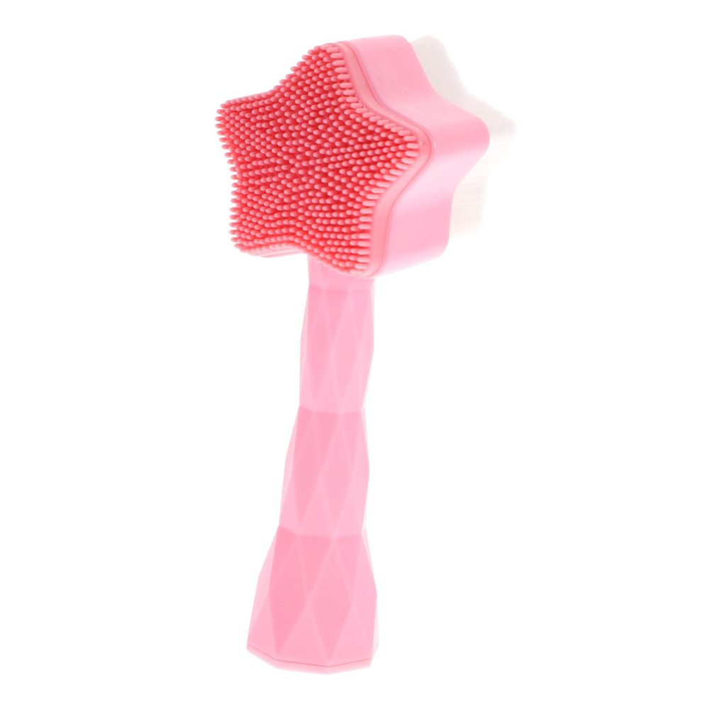 BEBEMOKO Portable Manual Facial Brush Silicone Skin Care Cleansing Tool for Women Soft Dual Sided Face Massage Brush Lightweight Ergonomic Design for Home and Travel Pink