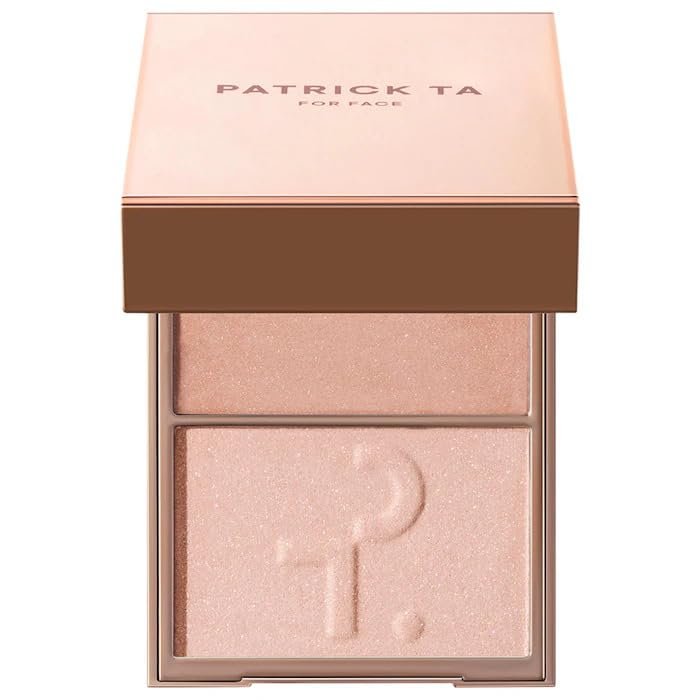 P4TRICK.TA - Cream and Powder Highlighter Duo - Smooth Shimmer Finish for Face Highlighting, Natural Glow - Color: Sugar - champagne shimmer