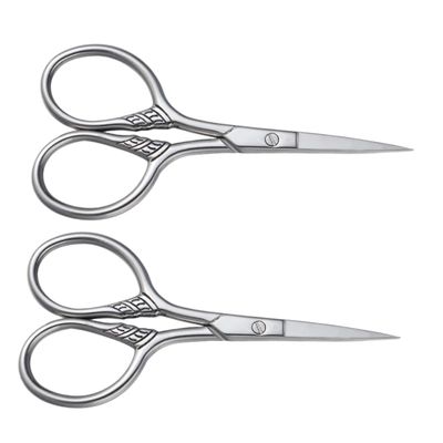 VICASKY 2Pcs Stainless Steel Beard Shears Mustache Trimming Scissors for Men Facial Hair Grooming Barber Grade Silver Precision Cutting Tool