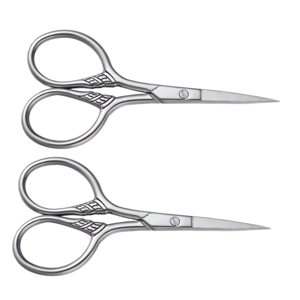 VICASKY 2Pcs Stainless Steel Beard Shears Mustache Trimming Scissors for Men Facial Hair Grooming Barber Grade Silver Precision Cutting Tool