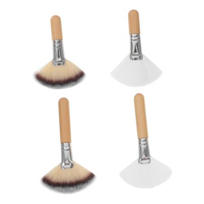 Beavorty 4Pcs Fan Makeup Brushes with Sturdy Handles Soft Synthetic Bristles for Face Highlighting Blush and Loose Powder Blending Professional Cosmetic Tools for Women