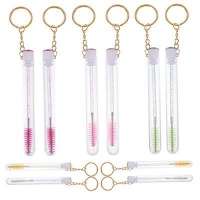 COOLHIYA 10 pcs Makeup Eyelash Brush with Rhinestone Keychain and Protective Tube Portable Lash Brush for Women Durable Plastic Material Unique Decorative Design Easy to Store and Carry