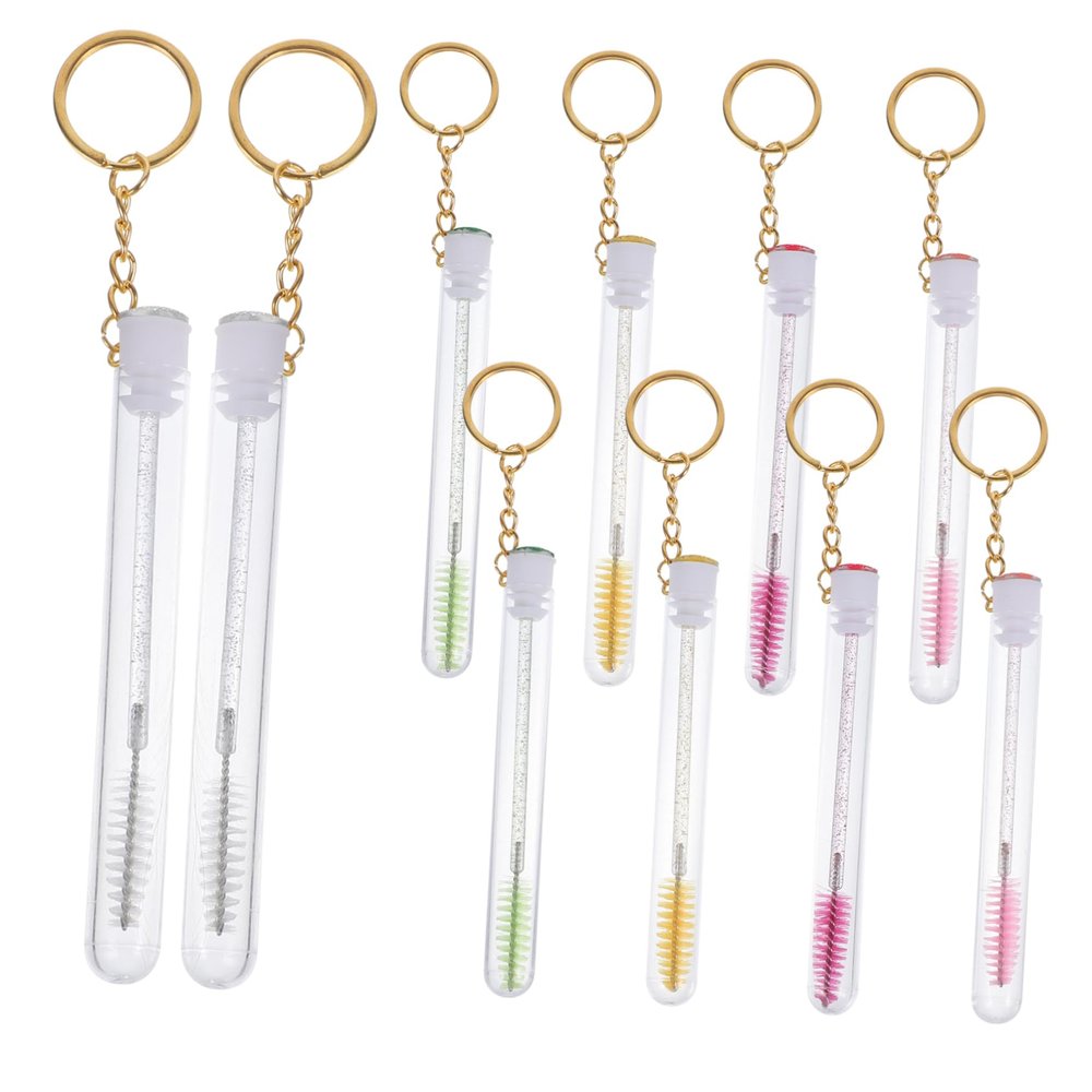 BUTIFULSIC 10 pcs Makeup Lash Brush with Keychain and Tubes for Women Portable Lightweight Eyelash Brushes with Decorative Crystal Design High Grade Material Cosmetic Applicators Gift