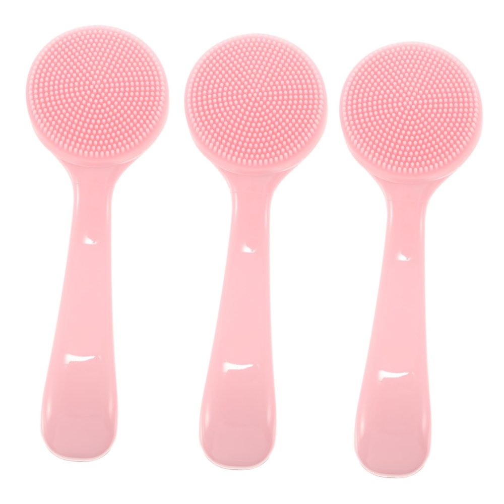 DECHOUS 3pcs Durable Silicone Facial Cleaning Brush for Deep Skin Cleansing and Blackhead Removal Soft Handheld Face Scrubber with Long Handle Design Gentle Exfoliator for Sensitive Skin