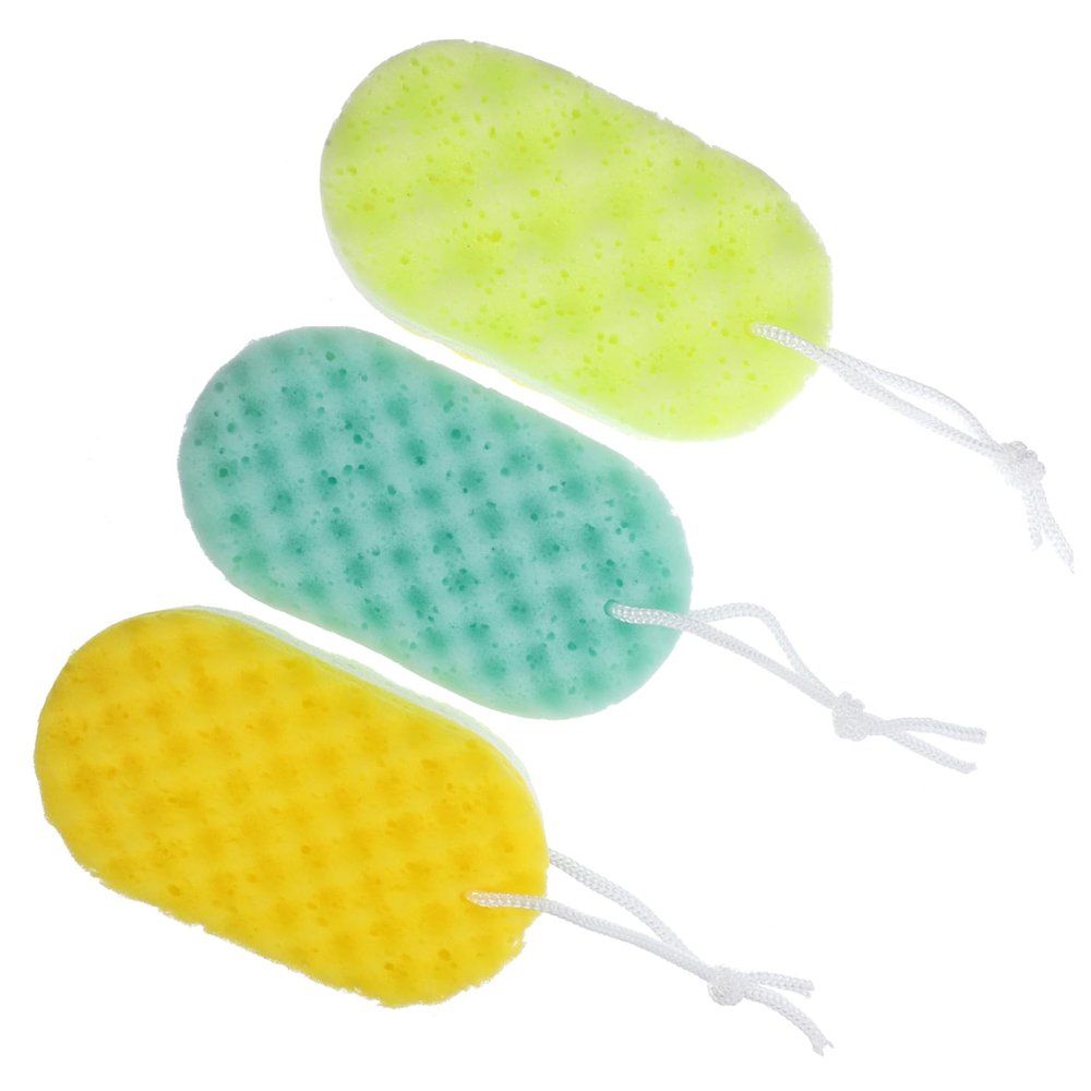 Baluue 3Pcs Bathing Sponge with Hanging Rope for Men Women Durable Soft Exfoliating Shower Body Sponges for Gentle Skin Cleansing and Moisture Absorption Comfortable Bath Tools for Daily