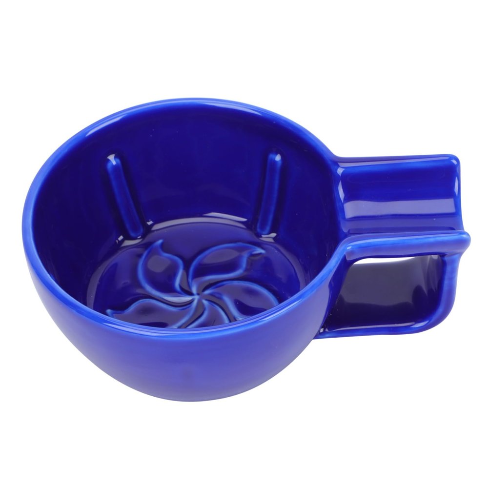 MAJORMENCH Ceramic Shaving Soap Bowl for Men Durable with Large Opening Mouth and Slip Base Thick Polished Edges for Easy Foaming and Use Blue Porcelain Shaving Container