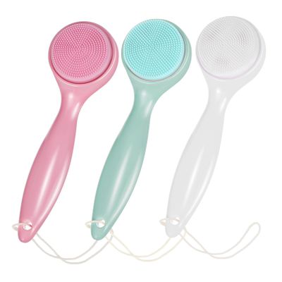 Healifty 3pcs Soft Silicone Facial Cleansing Brush Manual Face Scrubber with Ergonomic Handle for Deep Exfoliation and Gentle Skin Care Compact Travel in White Pink Green