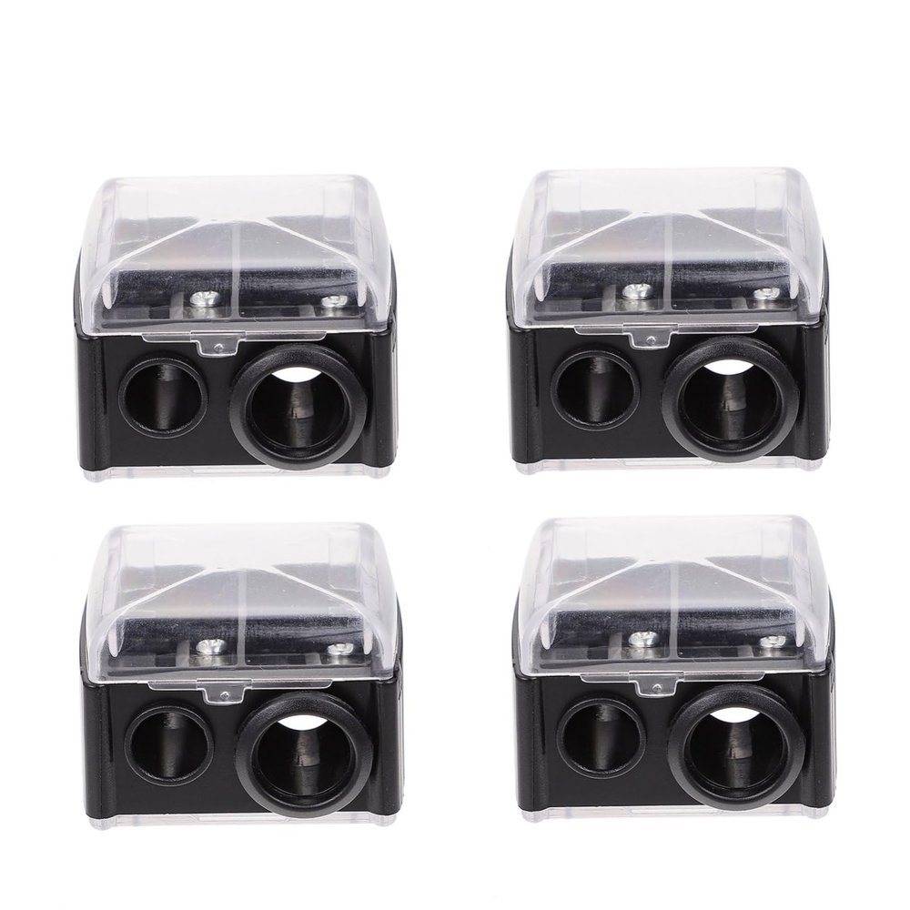 HAPINARY 4pcs Dual Eyebrow Liner Sharpener with Lid Compact Makeup Tool for Eyeliner and Brow Pencils Mess Shavings Collector Durable Black Pencil Sharpener for Women Random Color