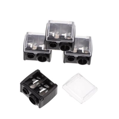 Healifty 4pcs Dual Makeup Pencil Sharpener for Eyeliner and Eyebrow Pencils with Shavings Collector Durable Cosmetic Pen Sharpener for Women Black Random Color