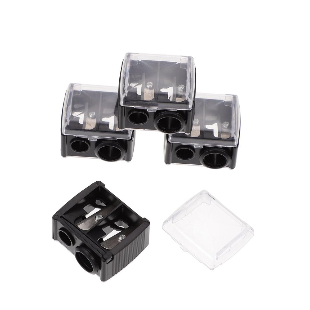 Healifty 4pcs Dual Makeup Pencil Sharpener for Eyeliner and Eyebrow Pencils with Shavings Collector Durable Cosmetic Pen Sharpener for Women Black Random Color