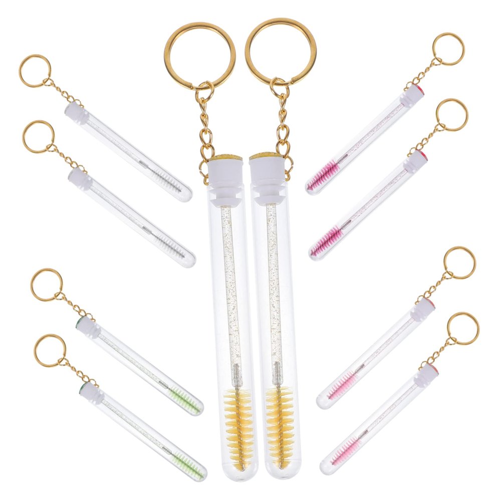 ETHZZLE 10 pcs Eyelash Lash Brushes with Tubes and Keychain Portable Lightweight Crystal Lash Comb for Women and Stylish Gift Storage and Convenient Carry