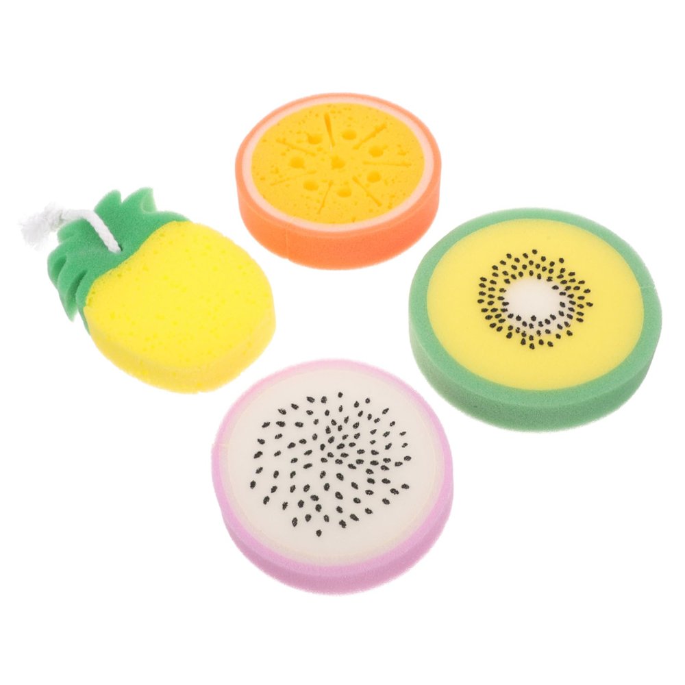 FOYTOKI 4pcs Fruit Shaped Shower Sponges Soft Exfoliating Body Scrubbers Bath Sponge for Daily Skin Care and Cleansing