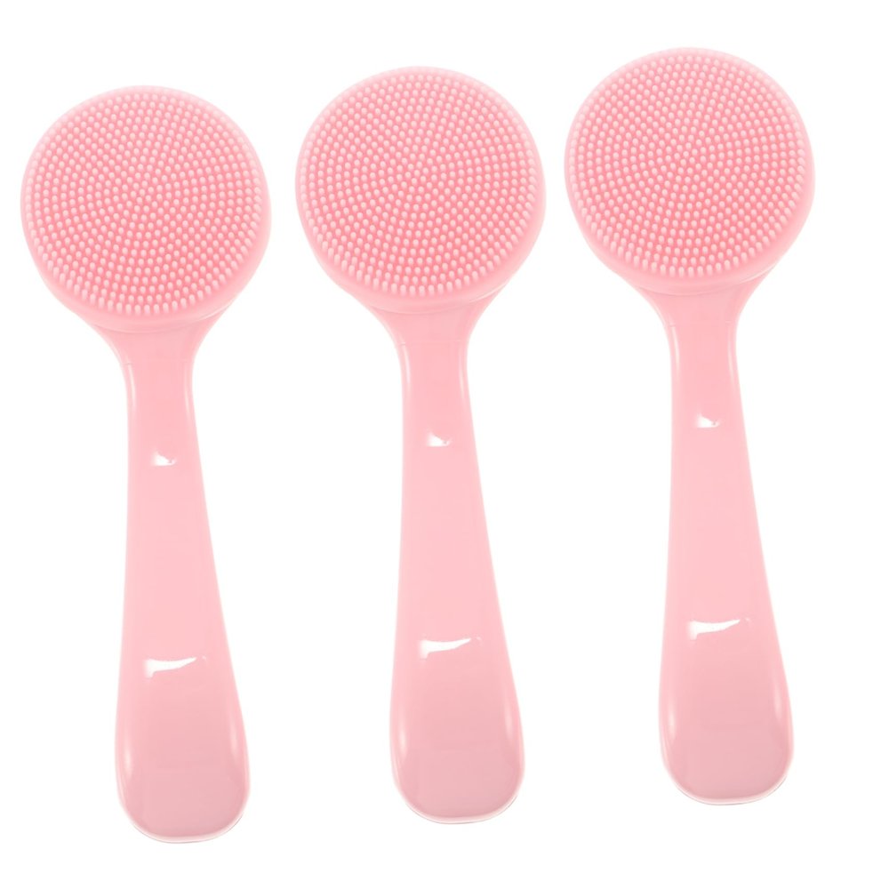 TINEASUR 3pcs Pink Silicone Facial Cleaning Brush Durable Handheld Soft Silicone Face Scrubber for Women Gentle Exfoliating Massager Portable Skin Cleanser Tool