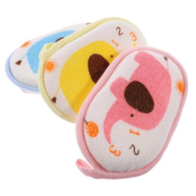 BELLIFFY 3PCS Bath Pad Cotton Shower Towel with Cartoon Elephant Pattern Soft Cotton Material for Gentle Cleansing Suitable for Boy Girl and Mixed Colors Bath Scrub Sponge