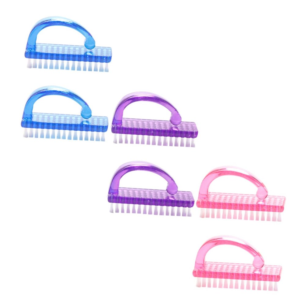 Beaupretty 6pcs Nail Dust Remover Brushes Plastic Manicure Nail Tools for Cleaning Fingernails Hands Feet Travel Gift in Pink Purple Blue