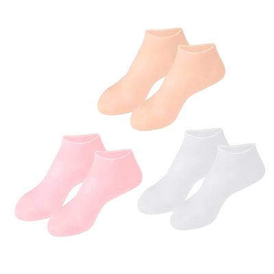 Baluue 3Pairs Moisturizing Socks for Cracked Heels Womens Foot with Hydrating XL White Pink Nude for Dry Skin Treatment and Overnight Use