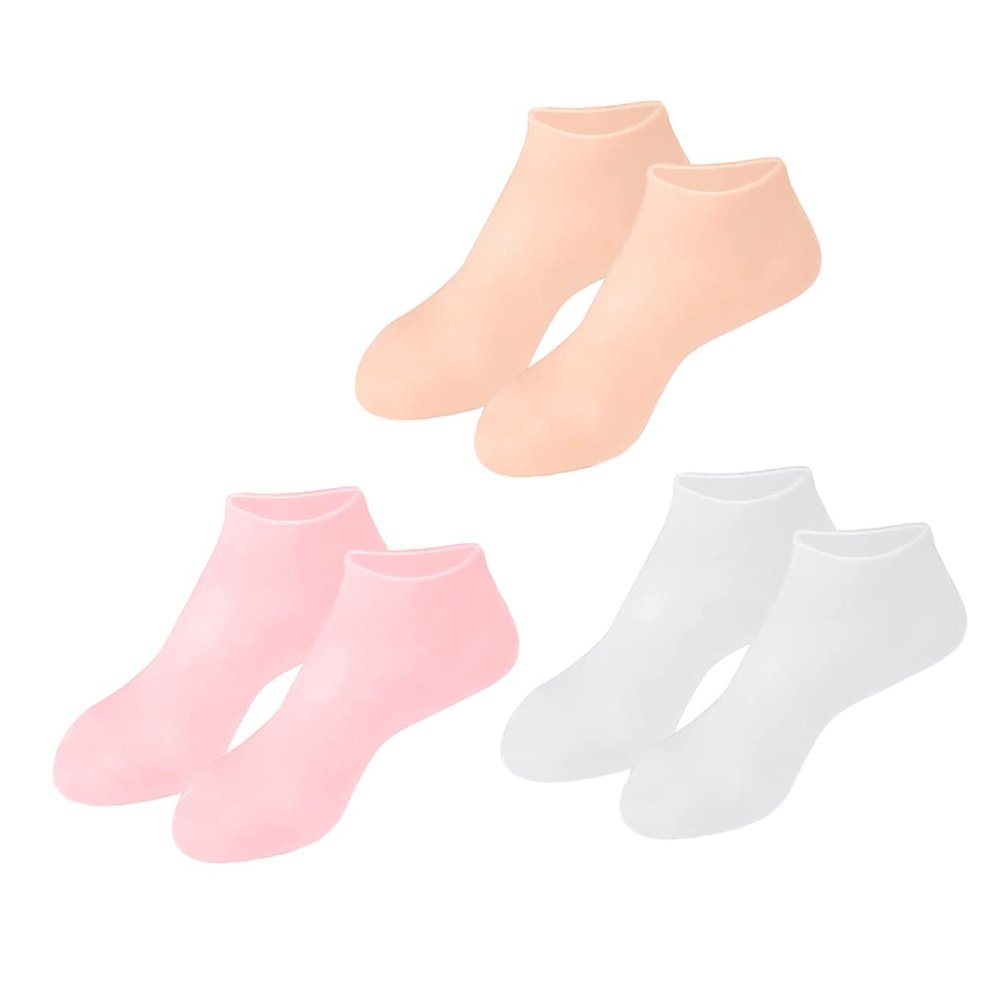 Baluue 3Pairs Moisturizing Socks for Cracked Heels Womens Foot with Hydrating XL White Pink Nude for Dry Skin Treatment and Overnight Use
